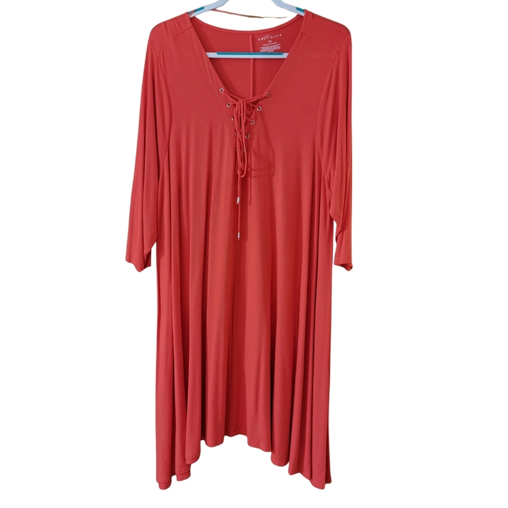 Boutique+ Coral Lace-Up V-Neck Tunic Midi Dress Size 2X